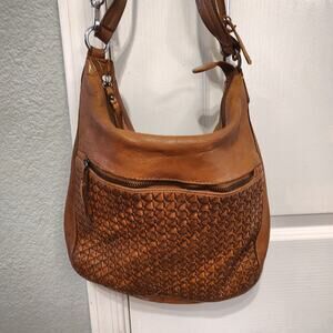 Genuine Leather Brown Shoulder Bag with Zipper Pocket